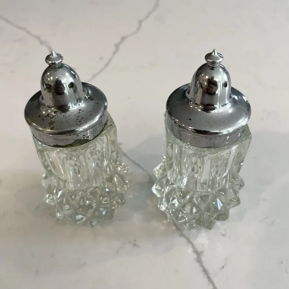 Vintage Crystal and Silver Plate Salt and Pepper Shakers